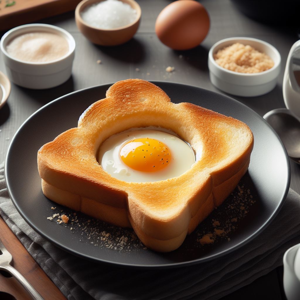 air fried egg in a hole toast on a plate