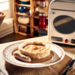 Banquet Sausage And Gravy Deep Dish Pot Pie Frozen Meal on a plate
