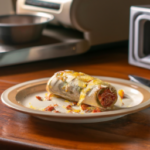 El Monterey Egg Sausage Cheese Frozen Breakfast Burrito on a plate