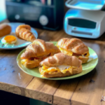 Kroger Croissant Sausage Egg + Cheese Sandwiches on a plate