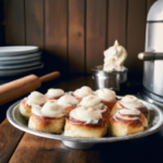 Rhodes Cinnamon Rolls with Cream Cheese Frosting on a plate